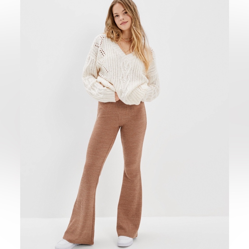 American Eagle Tan Knit Flare Lounge Pants NWOT